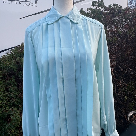 Vintage Mint Green Embroidered Blouse M - Picture 2 of 11